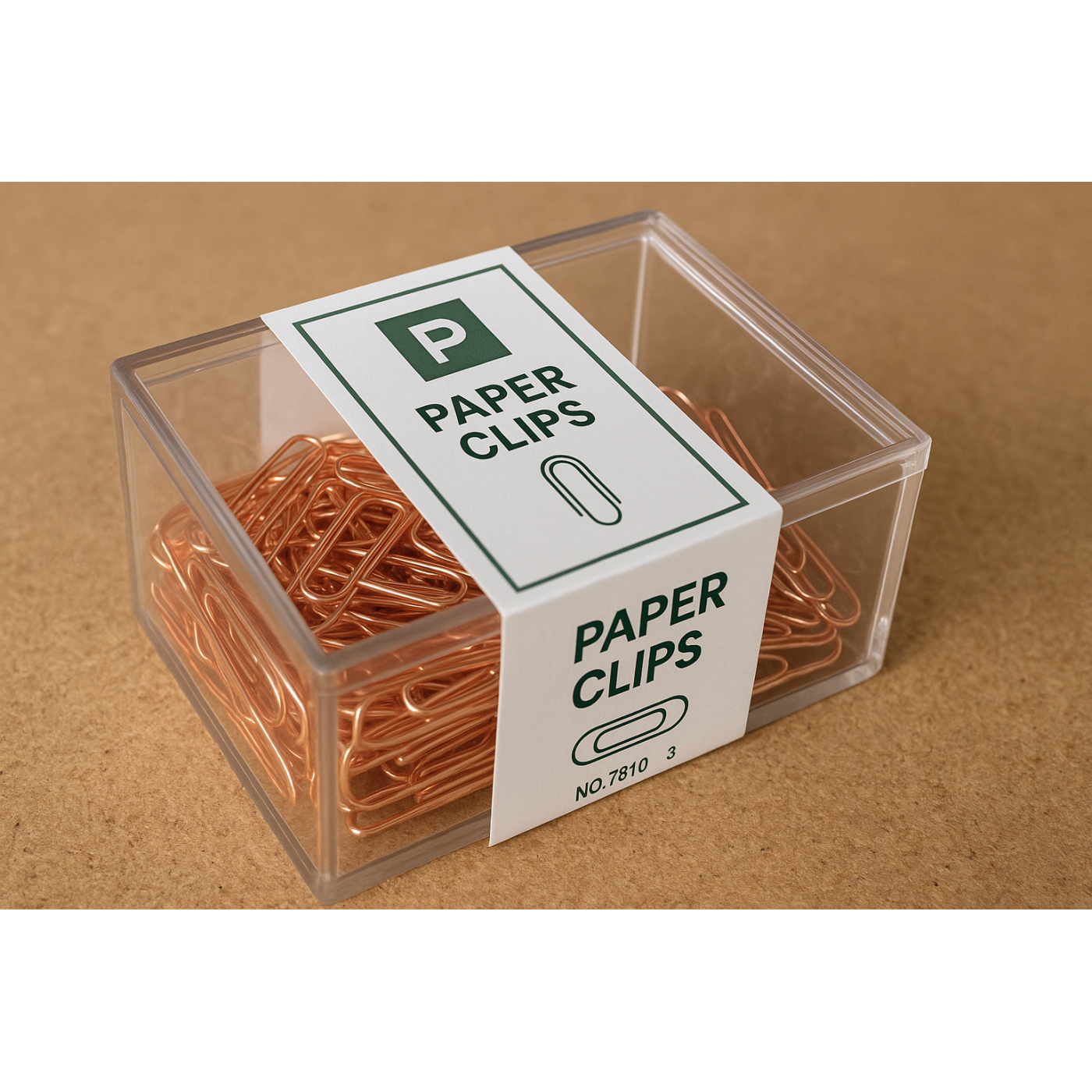Set of 160 metal paperclips (rose gold, in plastic box)
