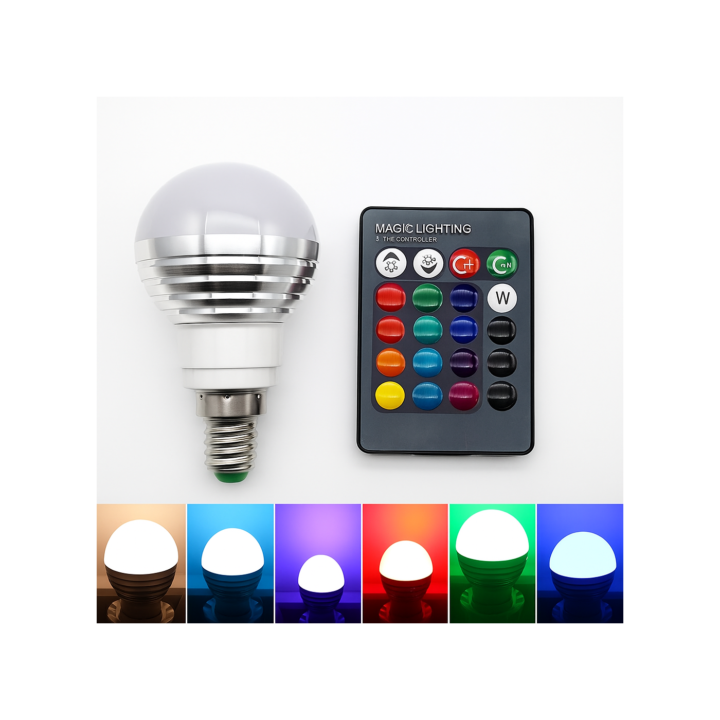 Lampada a led RGB E14 con telecomando, 3W