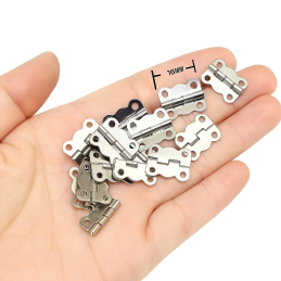 Zestaw 40 małych zawiasów w kolorze srebrnym (16x13 mm)