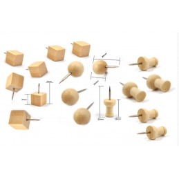 Set of 90 wooden push pins in bag (3 types)