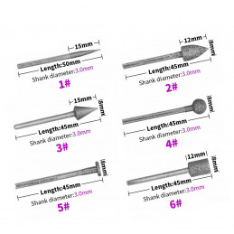 Fijnfrezen, set van 6 stuks, 3.0 mm schacht