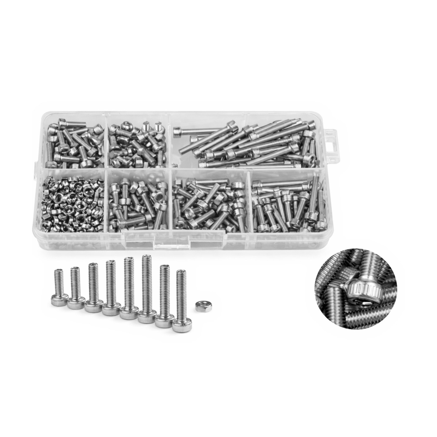 Assortimento di dadi e bulloni in acciaio inox M3 (250 pezzi)