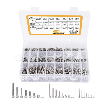 Stainless steel hex socket bolt assortment (M2, M3, M4, 1080