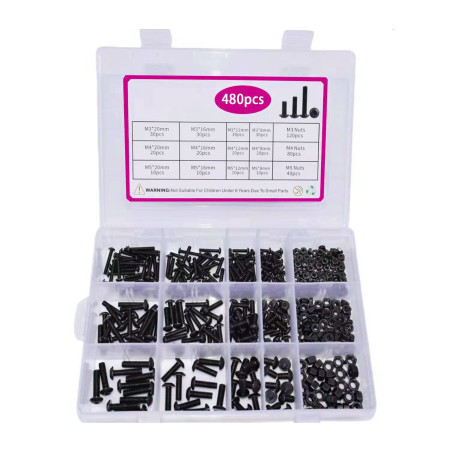 Black metric bolt assortment (M3–M5) – 480 Pieces