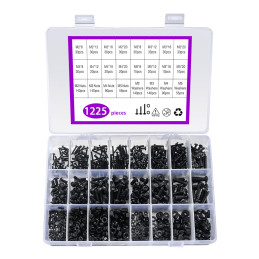 Boulons noirs de différentes longueurs (M2, M3, M4, M5, 1225