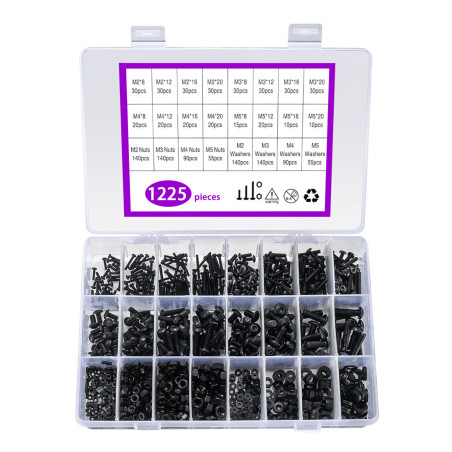 Black bolts in different lengths (M2, M3, M4, M5, 1225 Pieces)