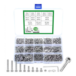 Assortiment M3 roestvrijstalen inbusbouten, 1160 stuks