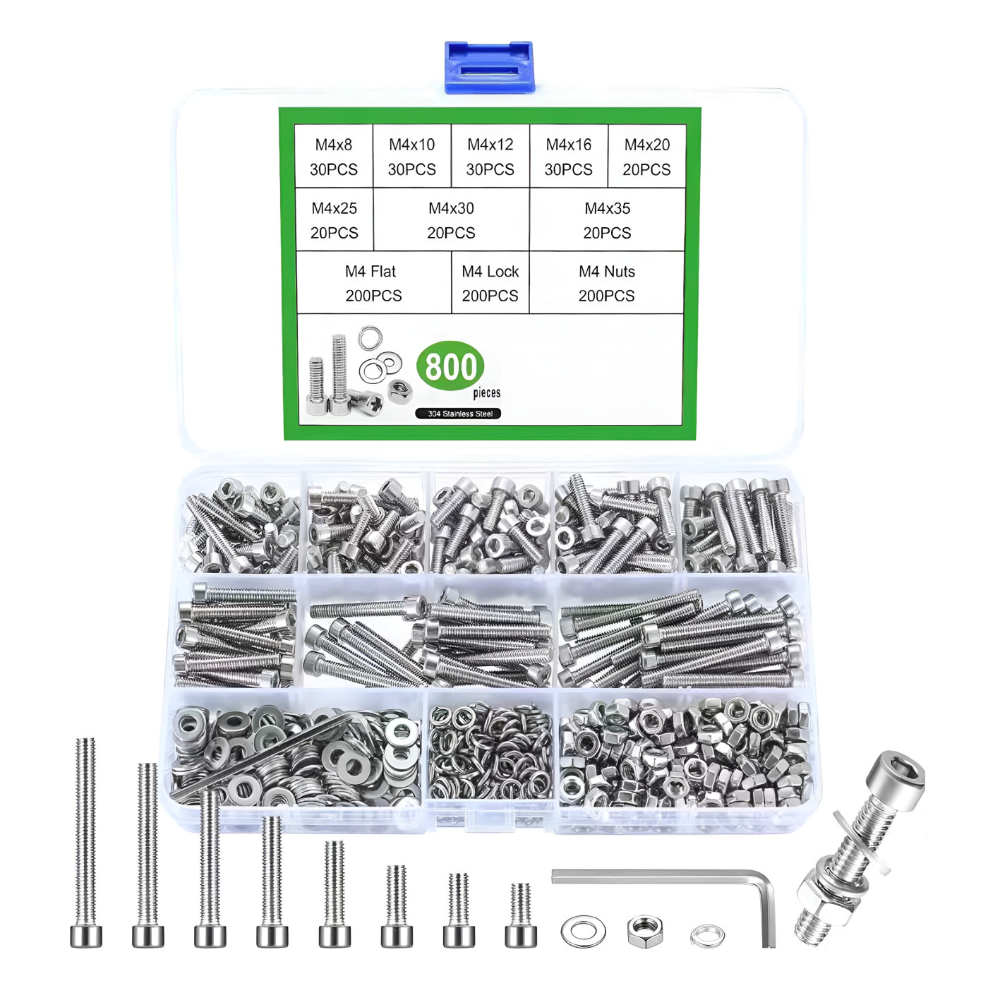Assortiment de 800 vis à tête creuse M4 en acier inoxydable