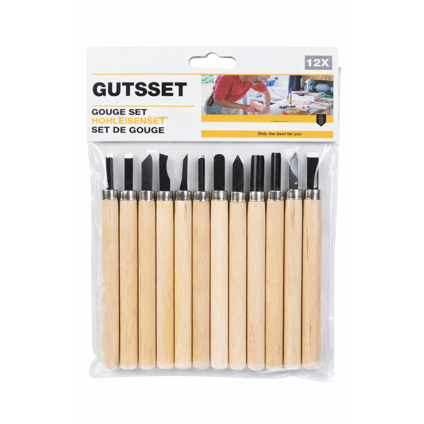 12-piece chisel set for wood, linoleum, and leather