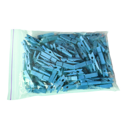 Set of 100 small clothes pins from wood (35 mm, light blue)