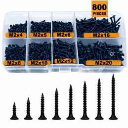 Surtido de 800 tornillos autorroscantes M2 (negros)