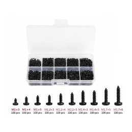 Assortment of 1000 M1-M1.7 self-tapping screws (black)