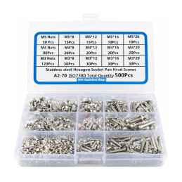 Surtido de tornillos Allen de acero inoxidable A2-70, con