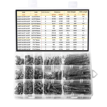 304 stainless steel compression spring assortment, 300 pcs