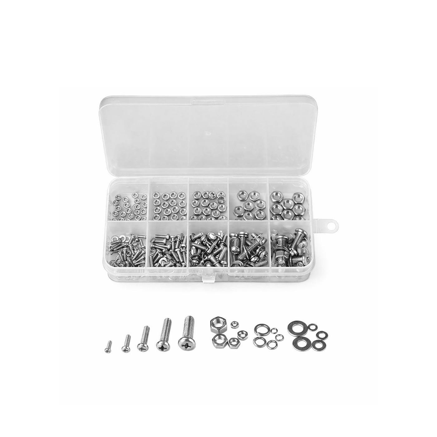 Set di bulloni, dadi e rondelle in acciaio inox M2-M5 (320