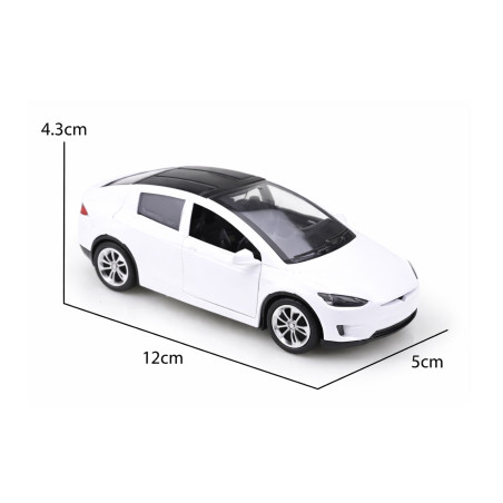 Tesla Model X skalamodel (skala 1:36, ca. 12x5x4 cm, hvid)