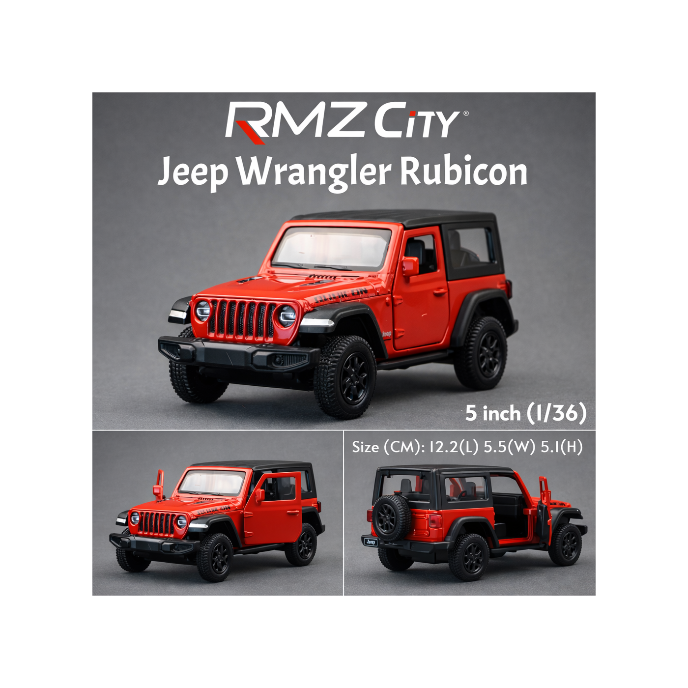 Model Jeepu Wrangler Rubicon v měřítku 1:36, červený