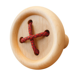 Lustiger Holzknopf/Wandhaken (mit Schnürsenkeln, rot) -