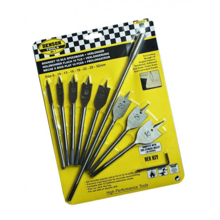 Set of 8 flatbit wood drills with extension (6-32 mm)