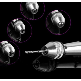 Solid hand drill, silver with 10 drill bits (0.8-3.0 mm)
