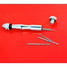 Solid hand drill, silver with 10 drill bits (0.8-3.0 mm)