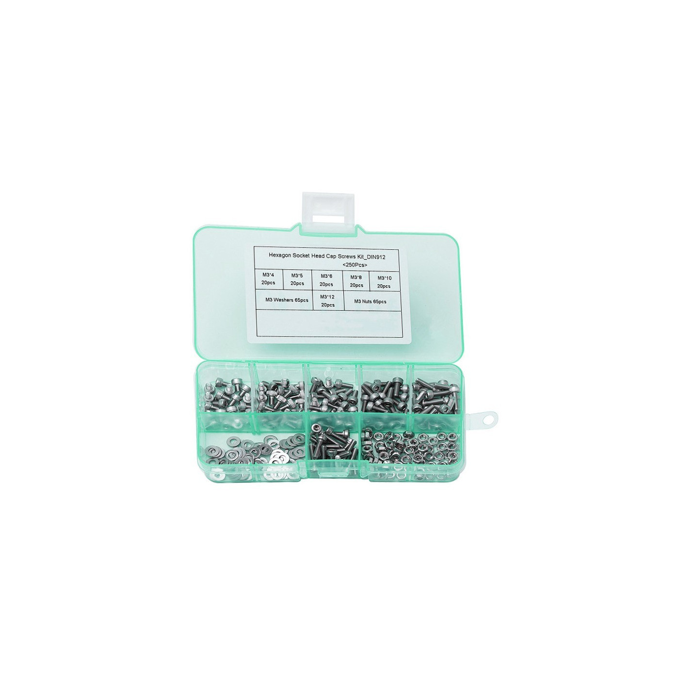 Set M3 bolts, nuts and washers, 250 pcs