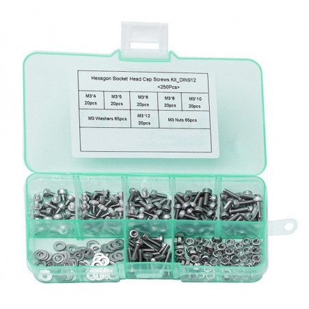 Set M3 bolts, nuts and washers, 250 pcs