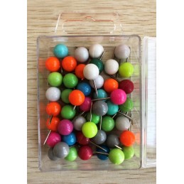 Set punaises met bolle kop in doosje (mix, 50 stuks)