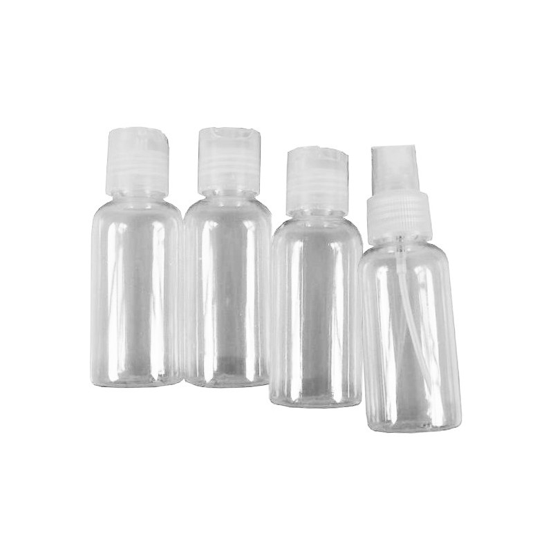 Set de 4 botellas de viaje con tapones