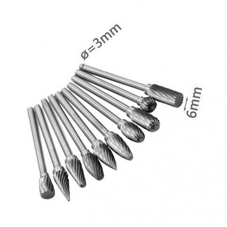 Set Di 10 Frese In Carburo Di Tungsteno Per PCB E CNC - Diametri Tagliente 0.5-0.9 Mm, Gambo 3.175 Mm