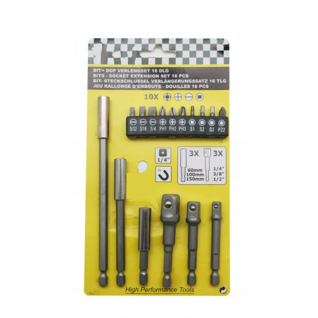 Set socket et bit extension set (16 pcs)