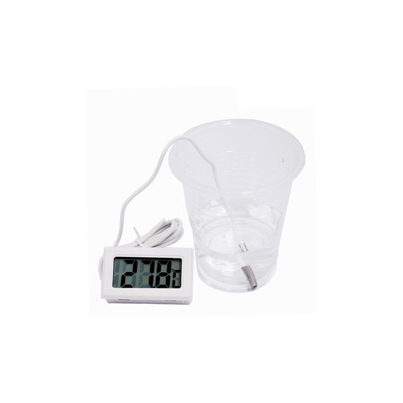 Biały termometr LCD z sondą (do akwarium itp.)