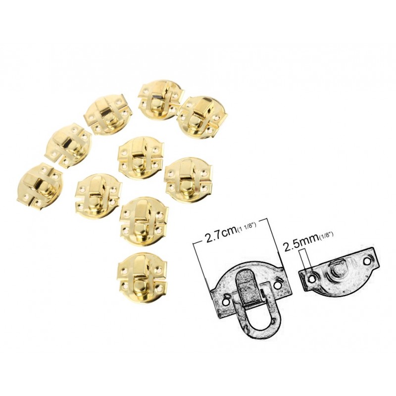 Set of 10 small golden box locks (including screws)