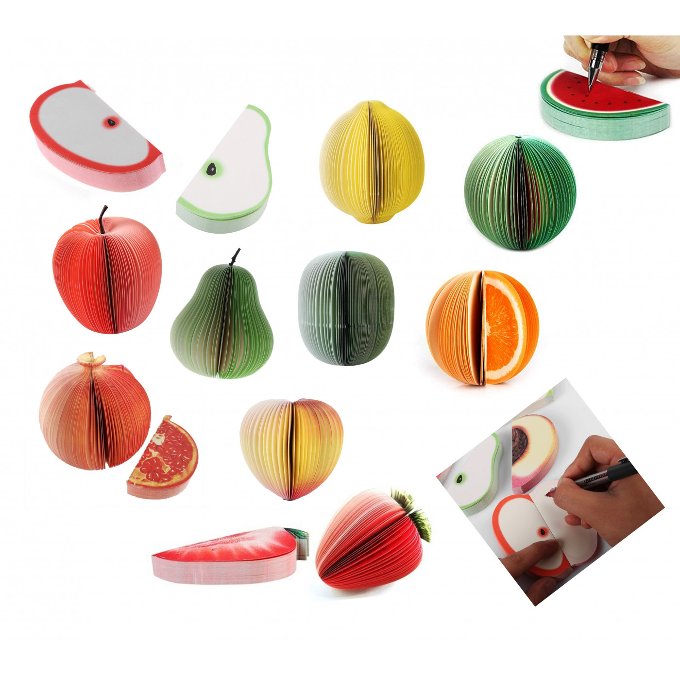 Set of 9 funny memo pads, sticky notes (fruit shapes)
