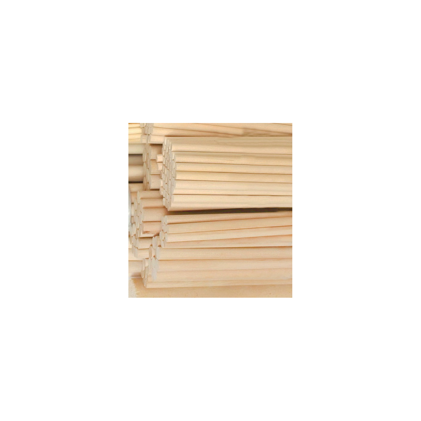Set of 100 wooden sticks (20 cm length, 9.5 mm dia, birchwood)