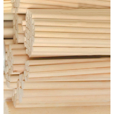 Set of 100 wooden sticks (20 cm length, 9.5 mm dia, birchwood)