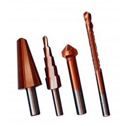 Set of various drills (stepping drill, countersink drill,..)