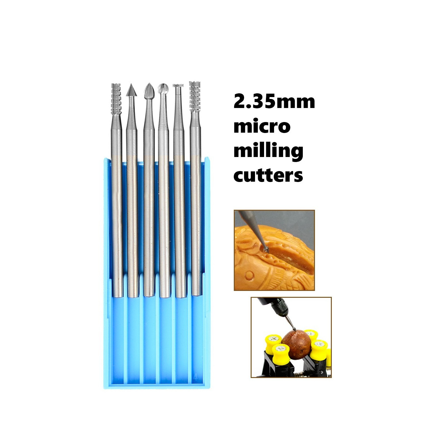 6 HSS mini freesjes, 0.9x40mm, 2.35mm schacht 6 HSS mini freesjes, 0.9x40mm, 2.35mm schacht