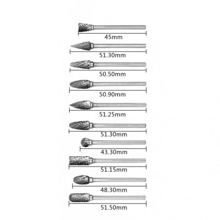 Set of high quality cutters, tungsten carbide (10 pieces, 3 mm