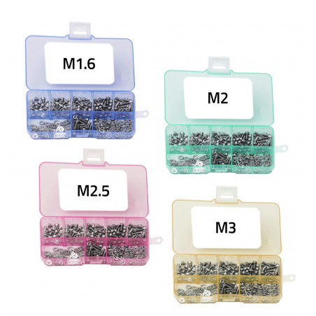 Set of 1000 small pieces bolts, nuts and washers, sizes: M1.6-M3