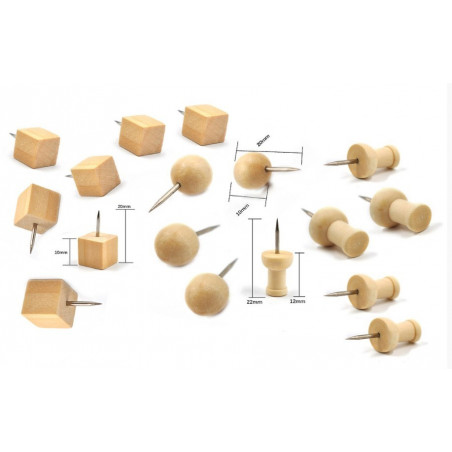 Wooden push pins in bag (3 types, 270 pieces)