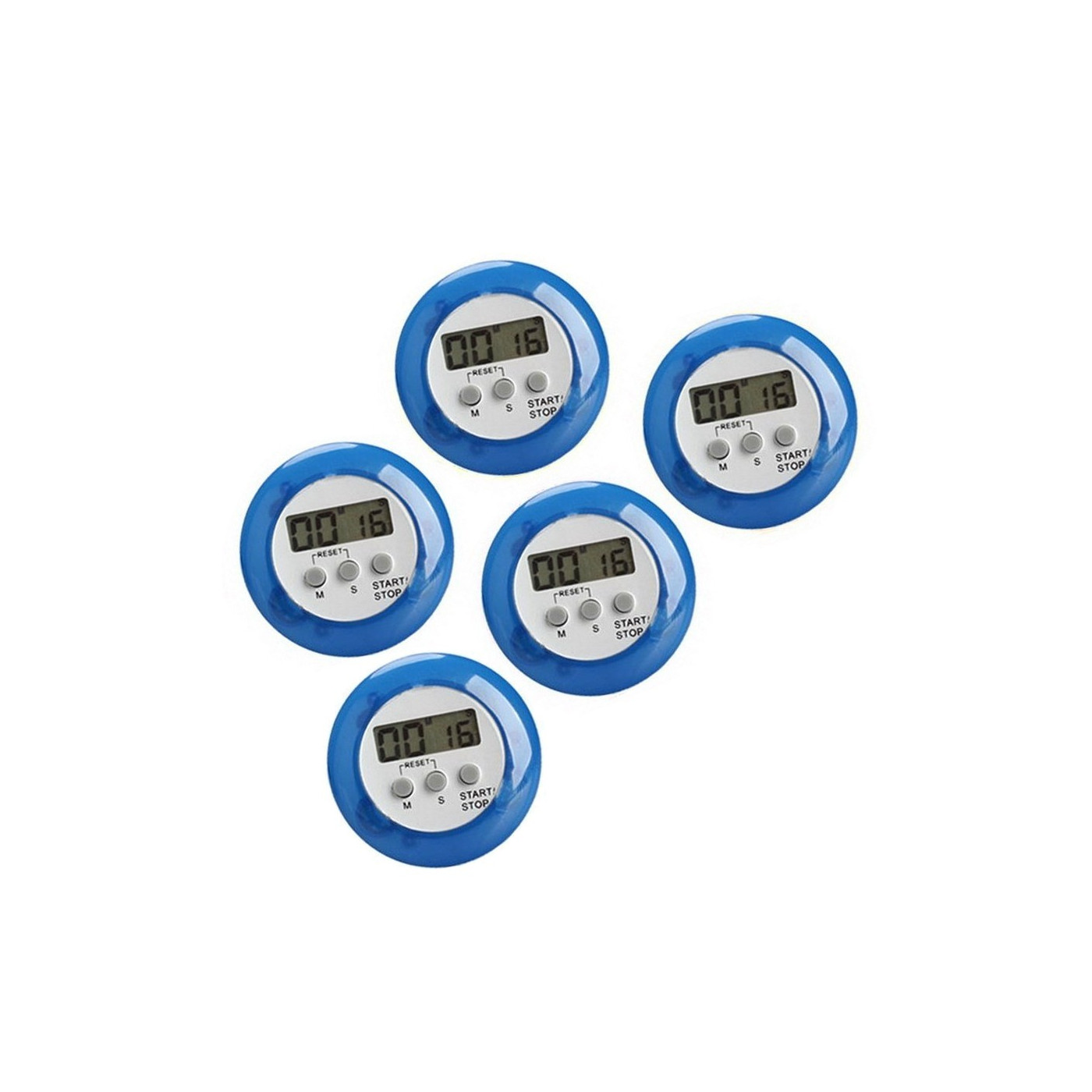 Set van 5 digitale timers, kookwekkers (alarmklok) blauw