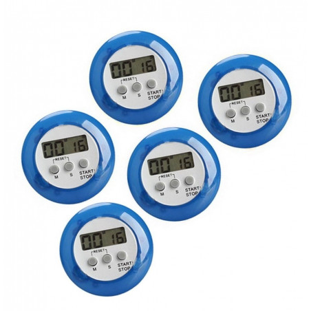 Set of 5 digital kitchen timers, alarm clocks, blue