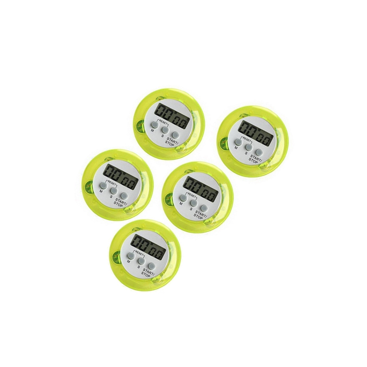 Set of 5 digital kitchen timers, alarm clocks, green
