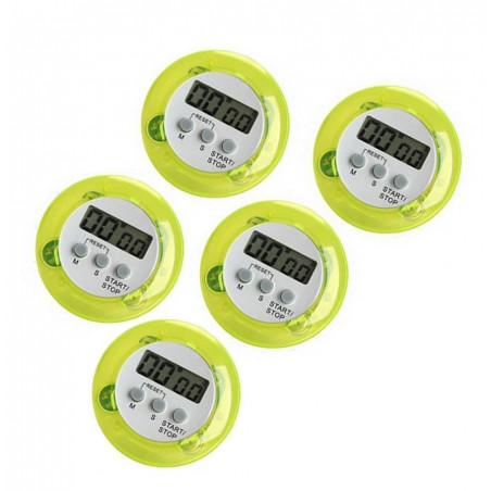 Set of 5 digital kitchen timers, alarm clocks, green