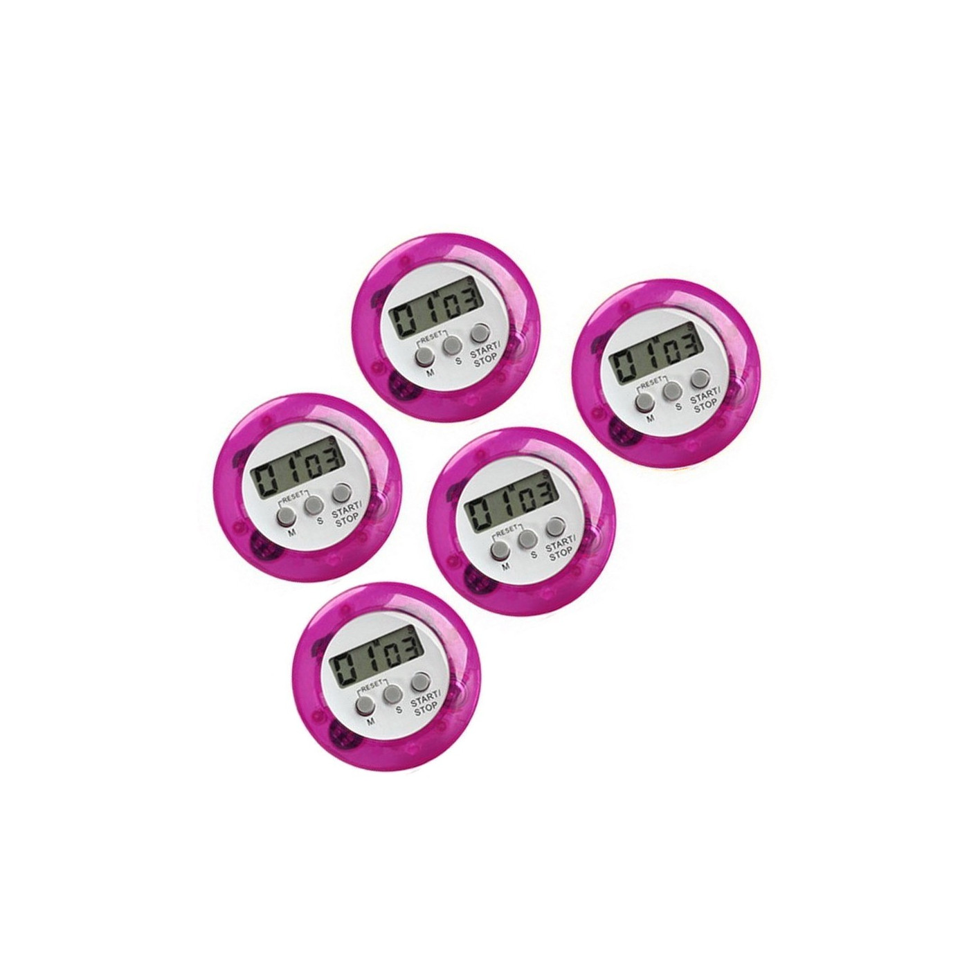 Set of 5 digital kitchen timers, alarm clocks, purple