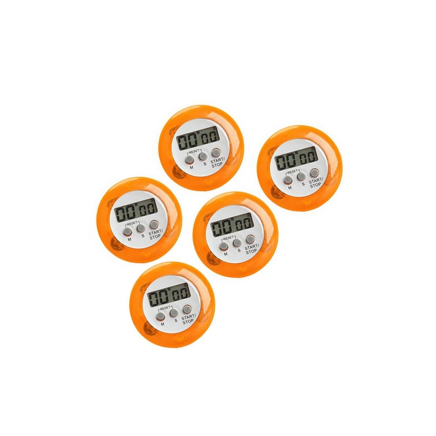 Set of 5 digital kitchen timers, alarm clocks, orange