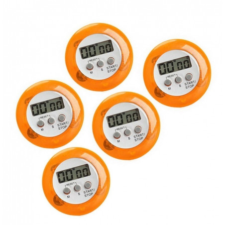 Set of 5 digital kitchen timers, alarm clocks, orange
