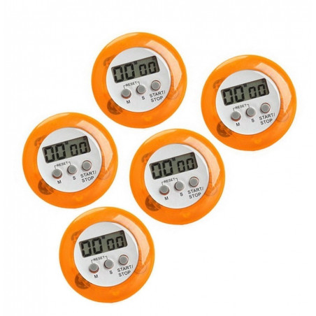 Set of 5 digital kitchen timers, alarm clocks, orange - Wood