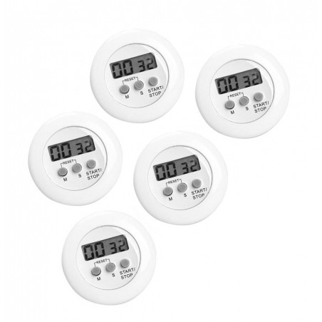 Set di 5 timer da cucina digitali, sveglie, bianco